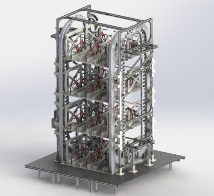 垂直循环自行车停放机构 3D模型sw2018cad2016可编辑